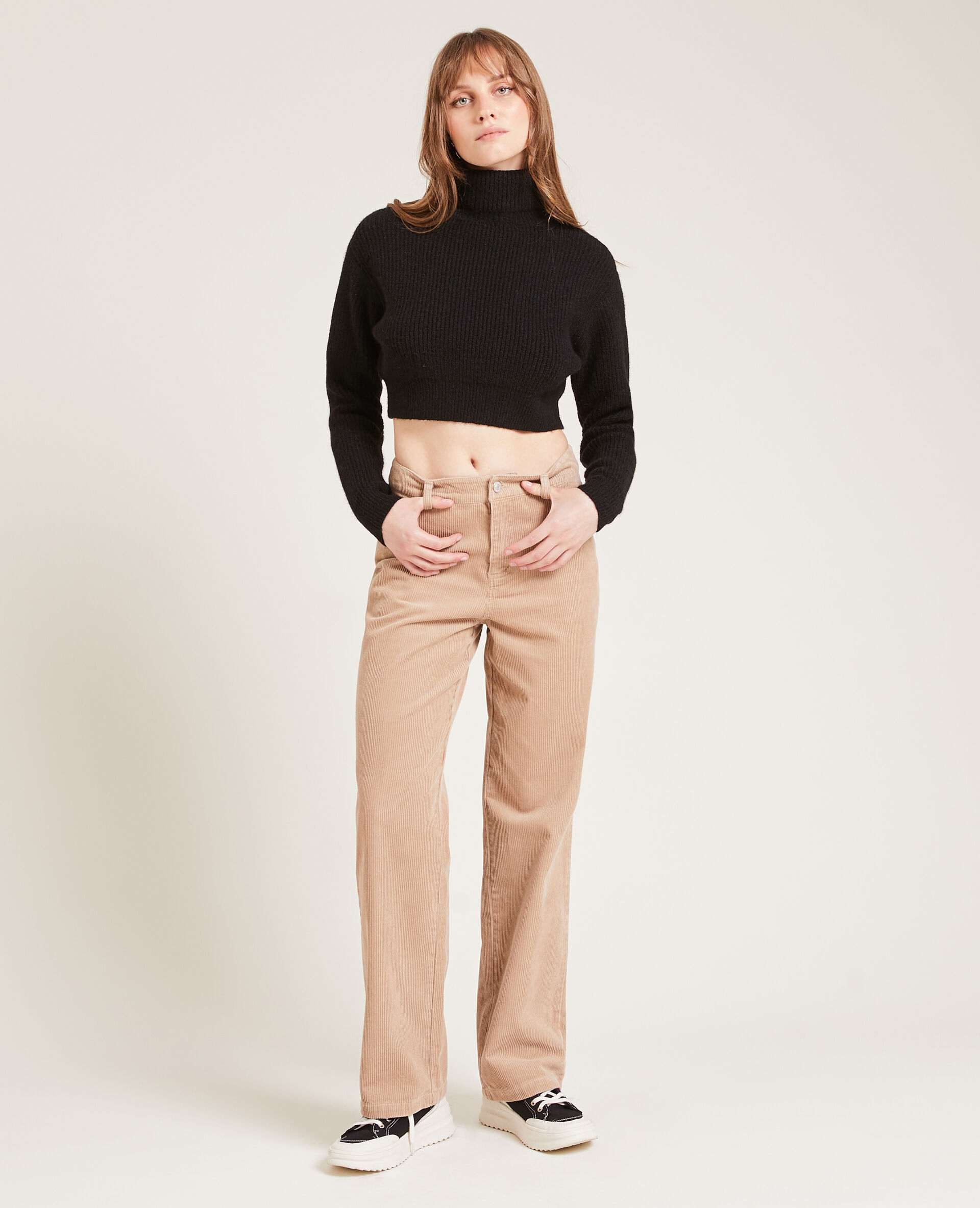 Pull cropped col roulé - Noir