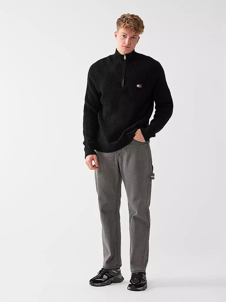 TOMMY JEANS Troyer Pullover schwarz