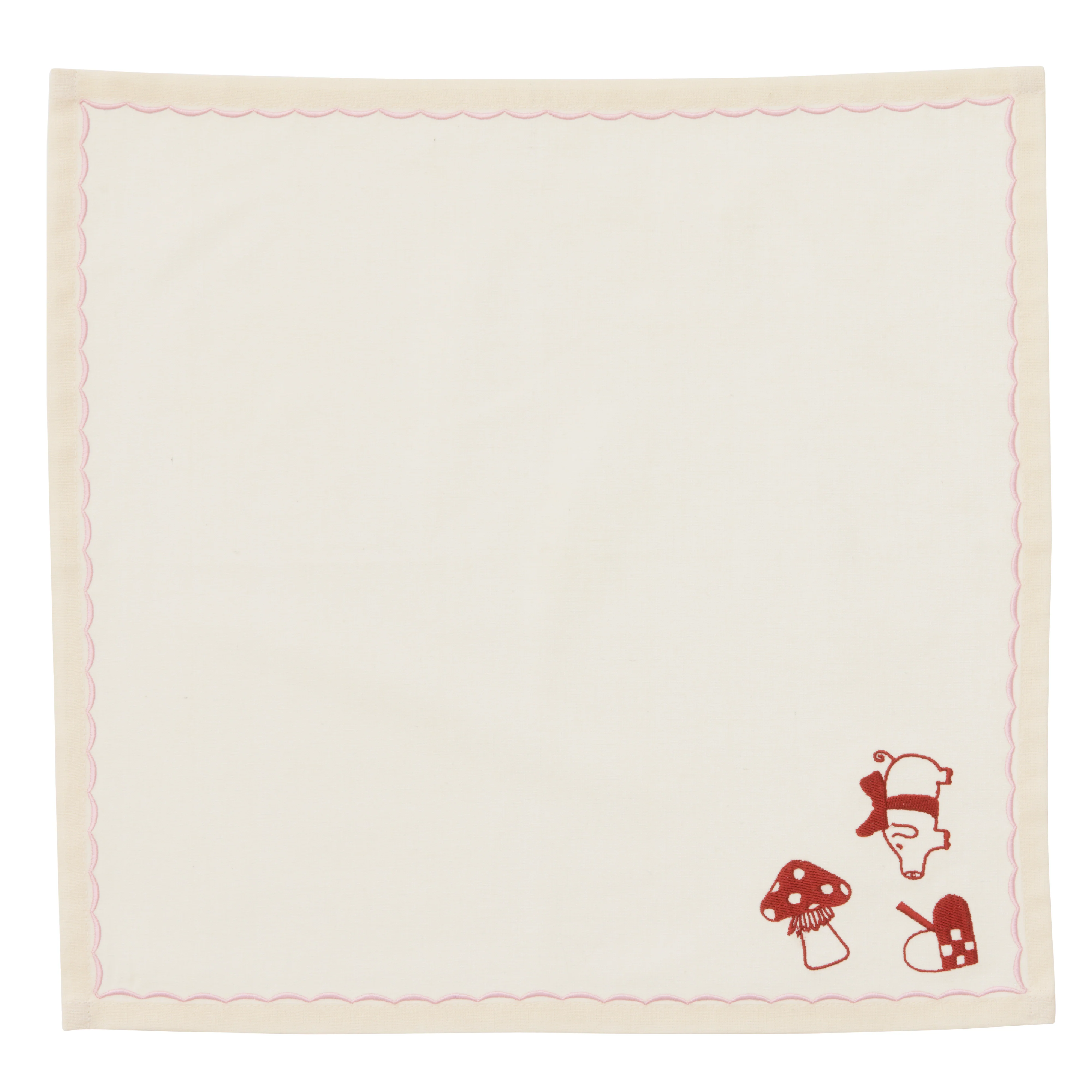 Bahne Interior  Julebroderet mundserviet, pink/rød - 40x40 cm.