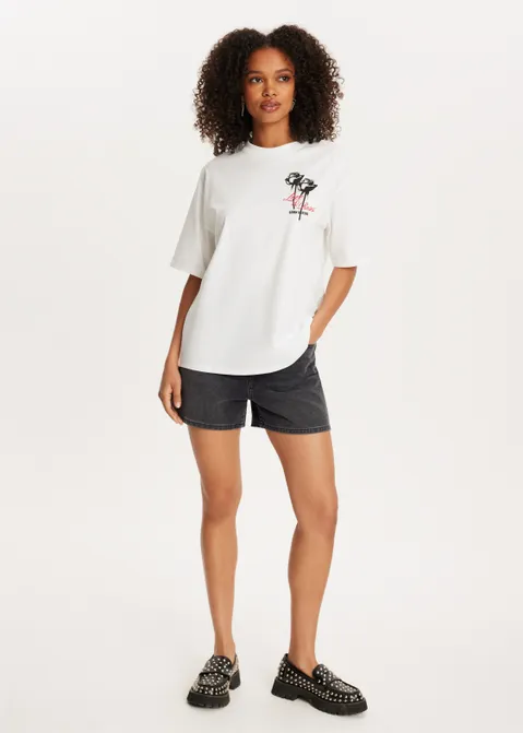 T-shirt met print roos wit (WIT)