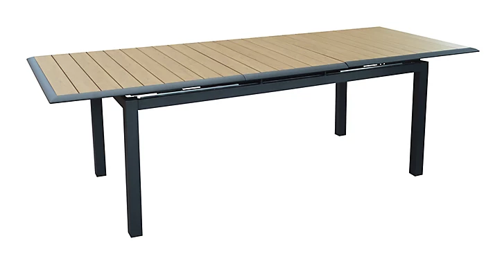 Table de jardin extensible Cubic en aluminium coloris graphite et imitation bois L.187/247 x l.100 x H.76 cm