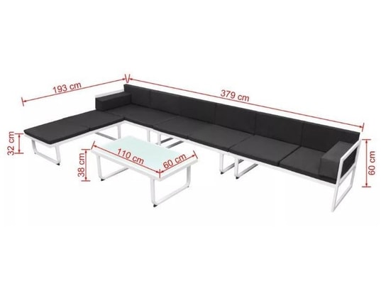 LES TENDANCES - Salon extérieur Salon de jardin-noir-8 places-379x193x60-122901