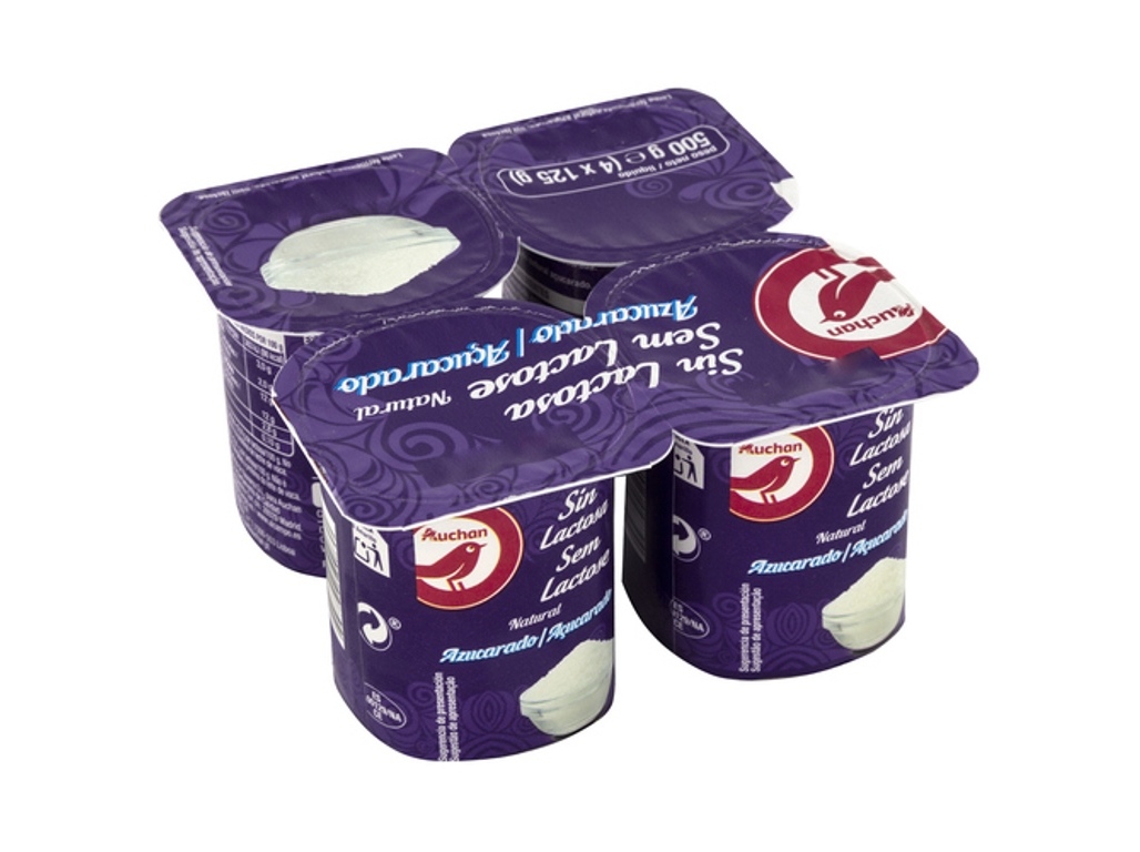 LEITE AUCHAN FERMENTADO SEM LACTOSE NATURAL AÇÚCARADO 4X125G