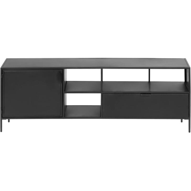 Meuble TV Shantay 1 porte et 1 tiroir en métal avec finition noire 150 x 50 cm