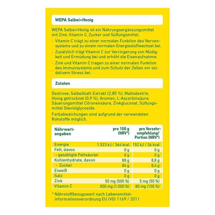 Wepa Salbei + Honig + Vitamin C + Zink Pulver, 10X10 g