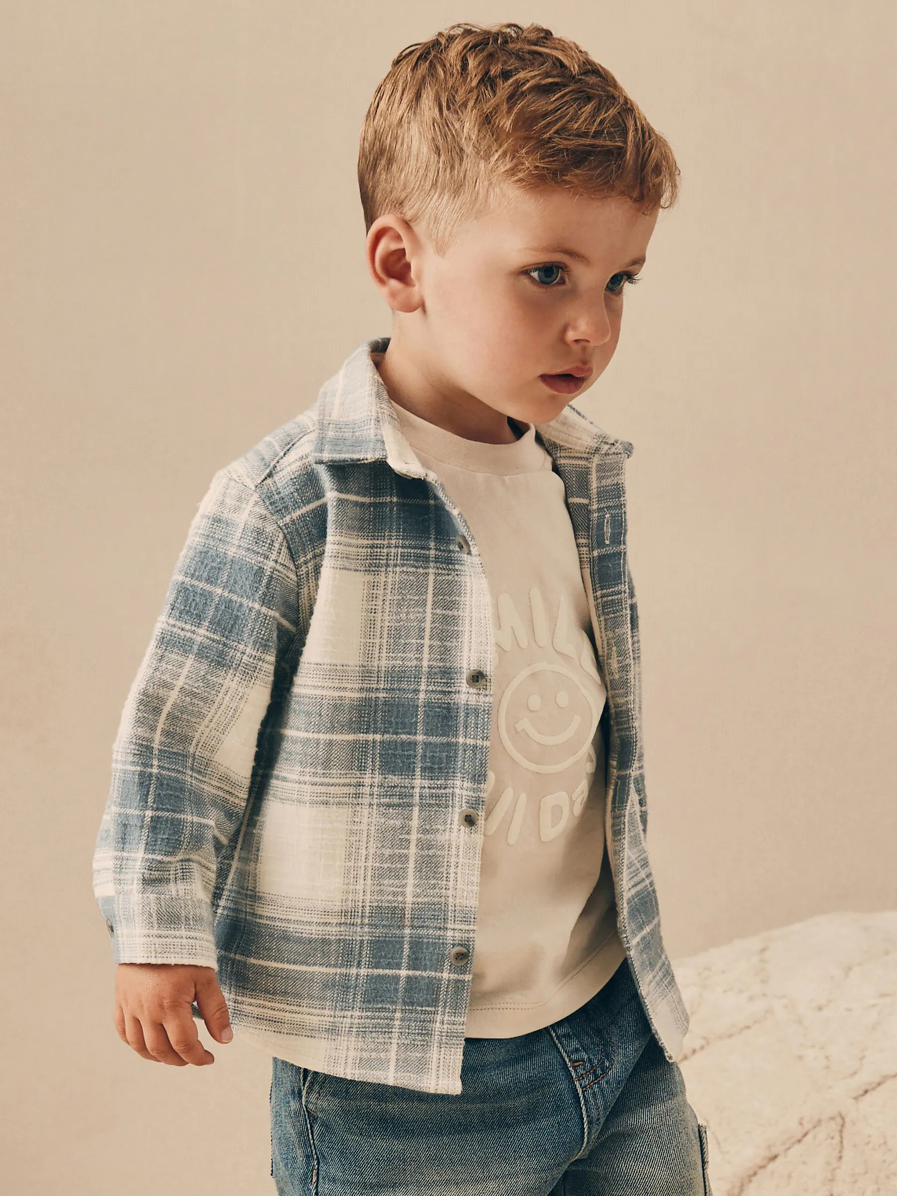 Blauw geruit - Set van T-shirt en shirt met lange mouwen (3mnd-7jr)