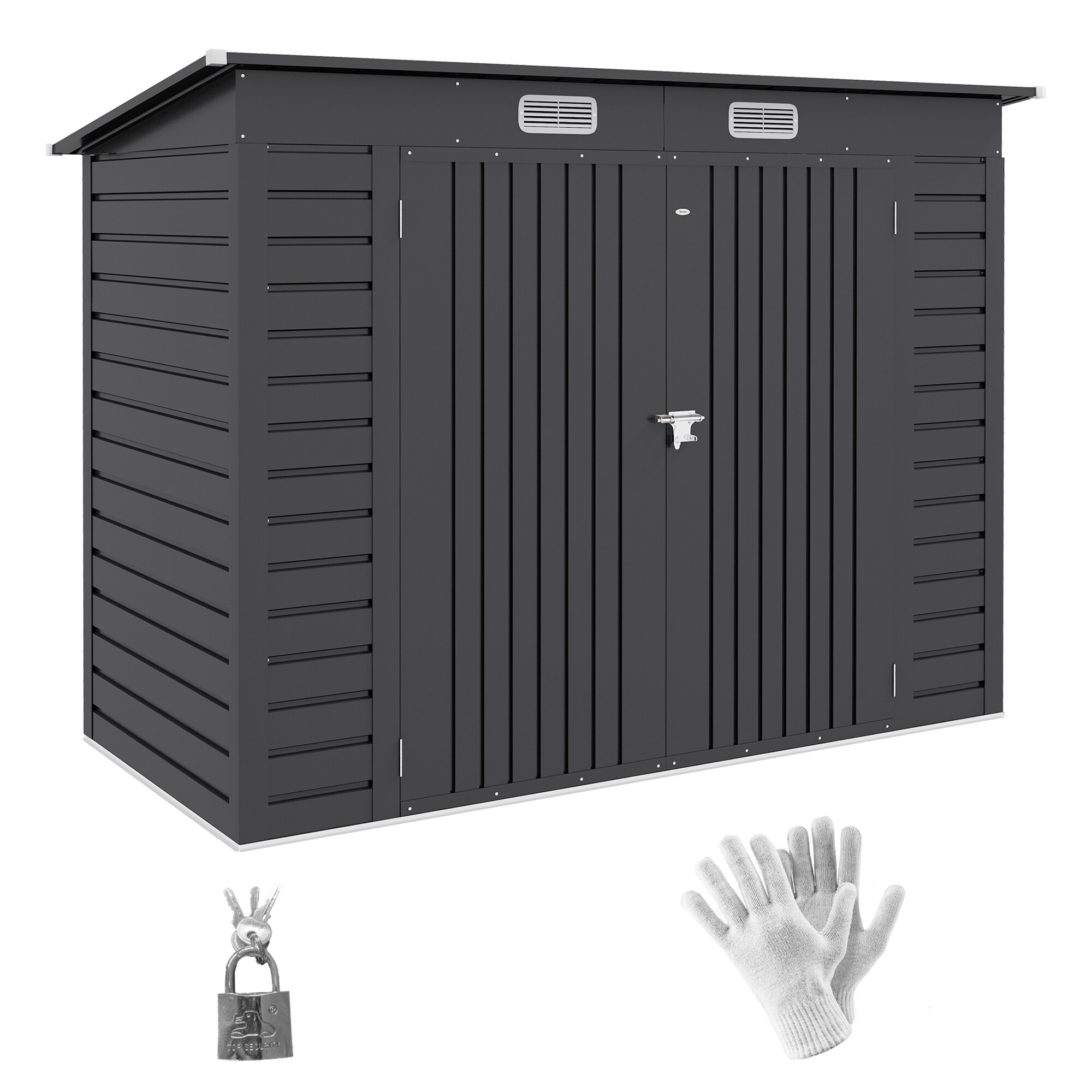 Outsunny Geräteschuppen mit Schloss grau 249L x 121B x 166/183H cm