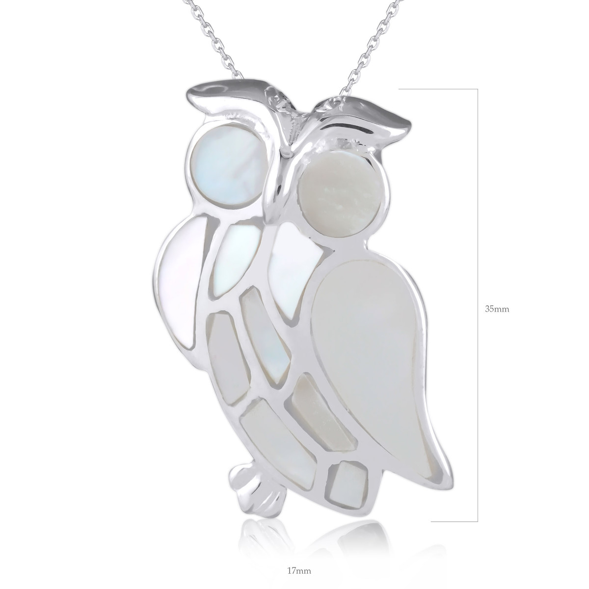 Bijoux figurine chouette-Hibou de nacre Blanche sertie argent 925 000ème