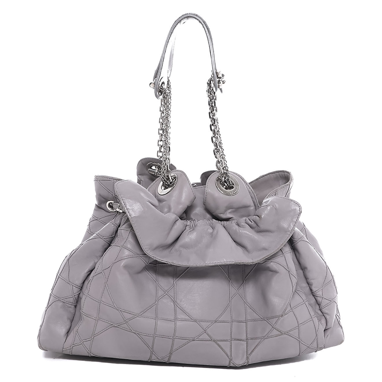 Dior Sac porté épaule Le Trente Vintage en Cuir Cannage gris - Très bon état - L.39 cm