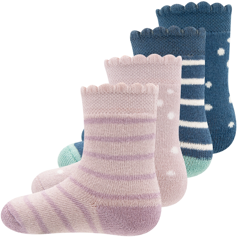 Ewers Babysöckchen 4er-Pack Thermo PunkteRingel rosa-blau