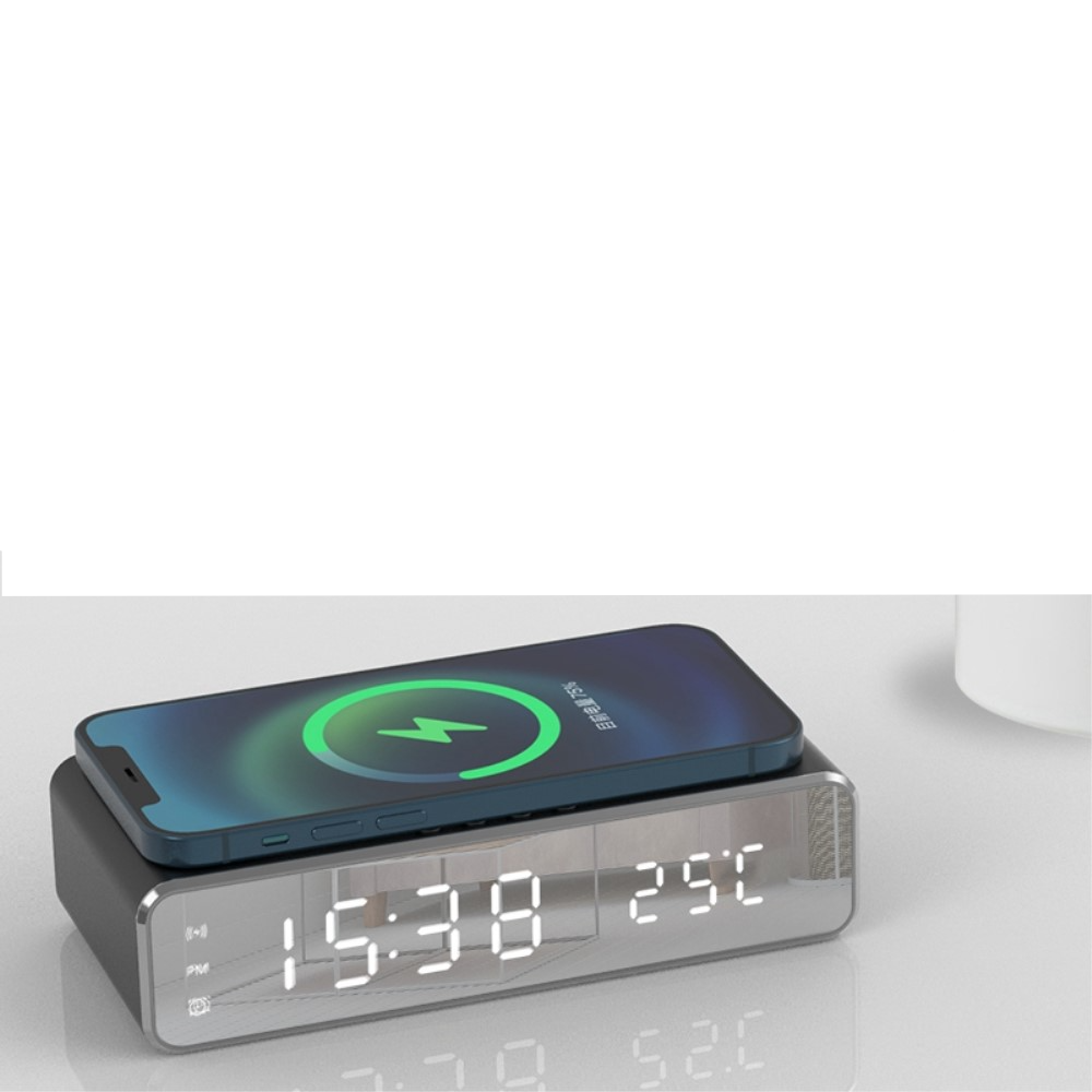 (16x8cm) Digitaler LED Wecker Dimmbar mit Thermometer und Qi Wireless Ladestation - Schwarz