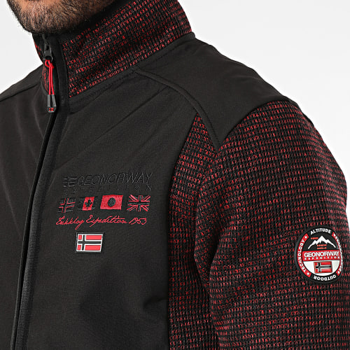 Veste Zippée Col Montant Noir Rouge