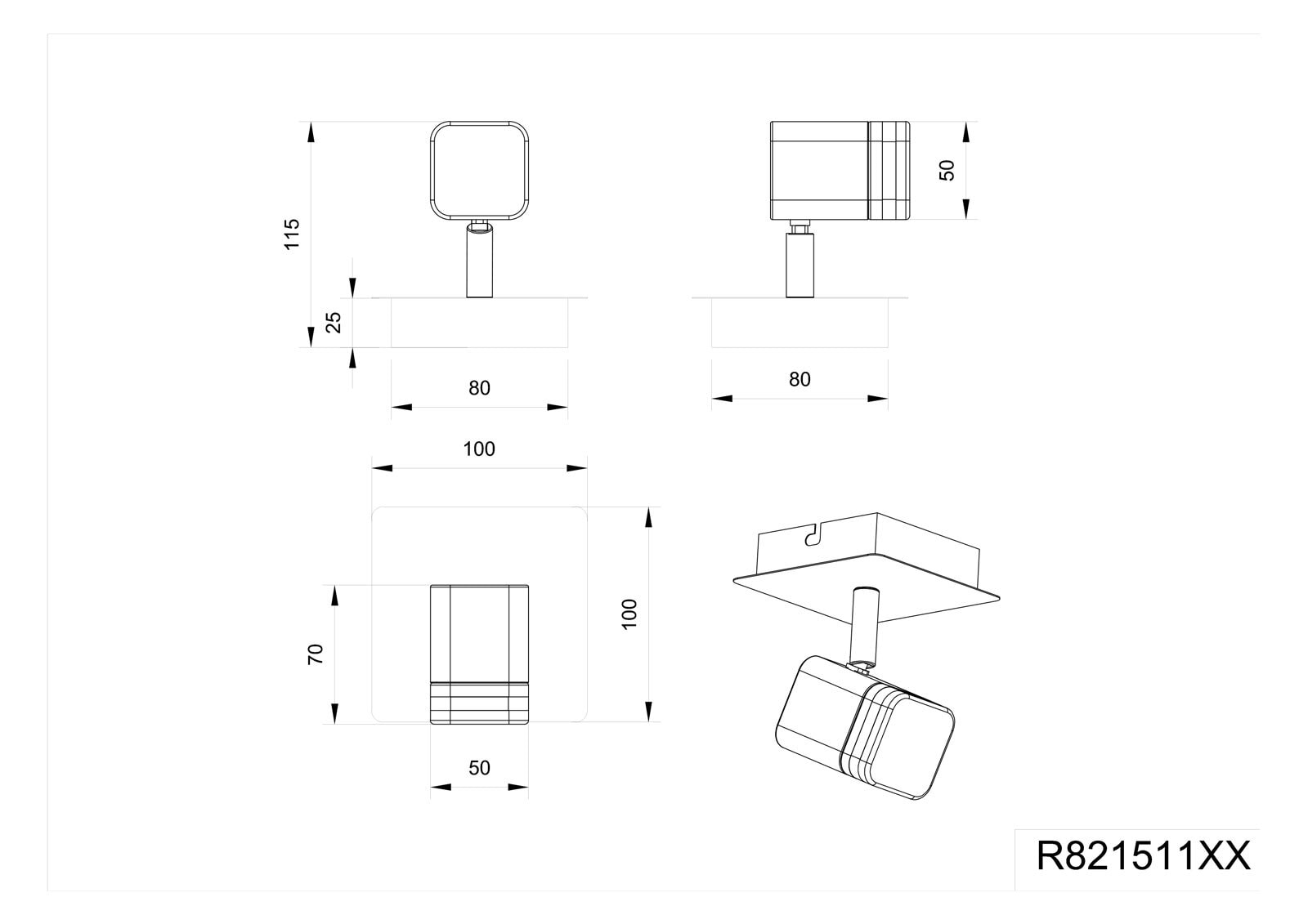 RL LED Wandleuchte mit Spot ROUBAIX nickelfarbig