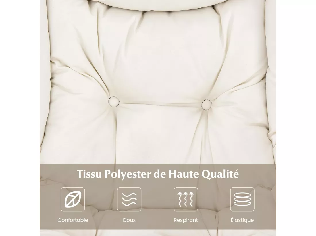 Fauteuil Salon Scandinave avec Repose-Pieds, Fauteuil Relax avec Oreiller et Poche Latérale, Fauteuil Chambre Confortable pour Lecture, Cadre en Métal pour Charger de 150 KG, Beige