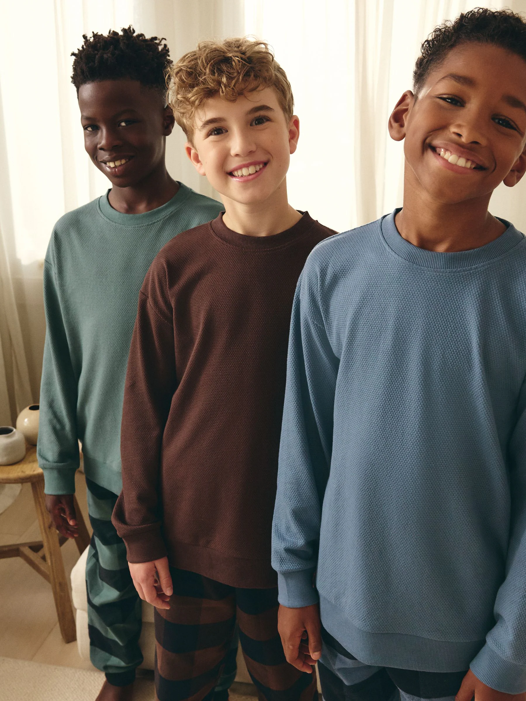 Blauw/Groen/Bruin - Verpakking van 3 geweven geruite pyjama's (3-16 jr)