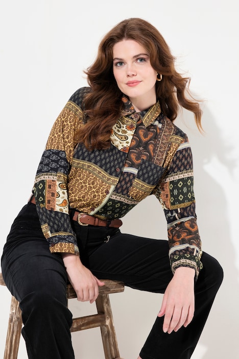 Hemdbluse, Mustermix, Hemdkragen, Langarm