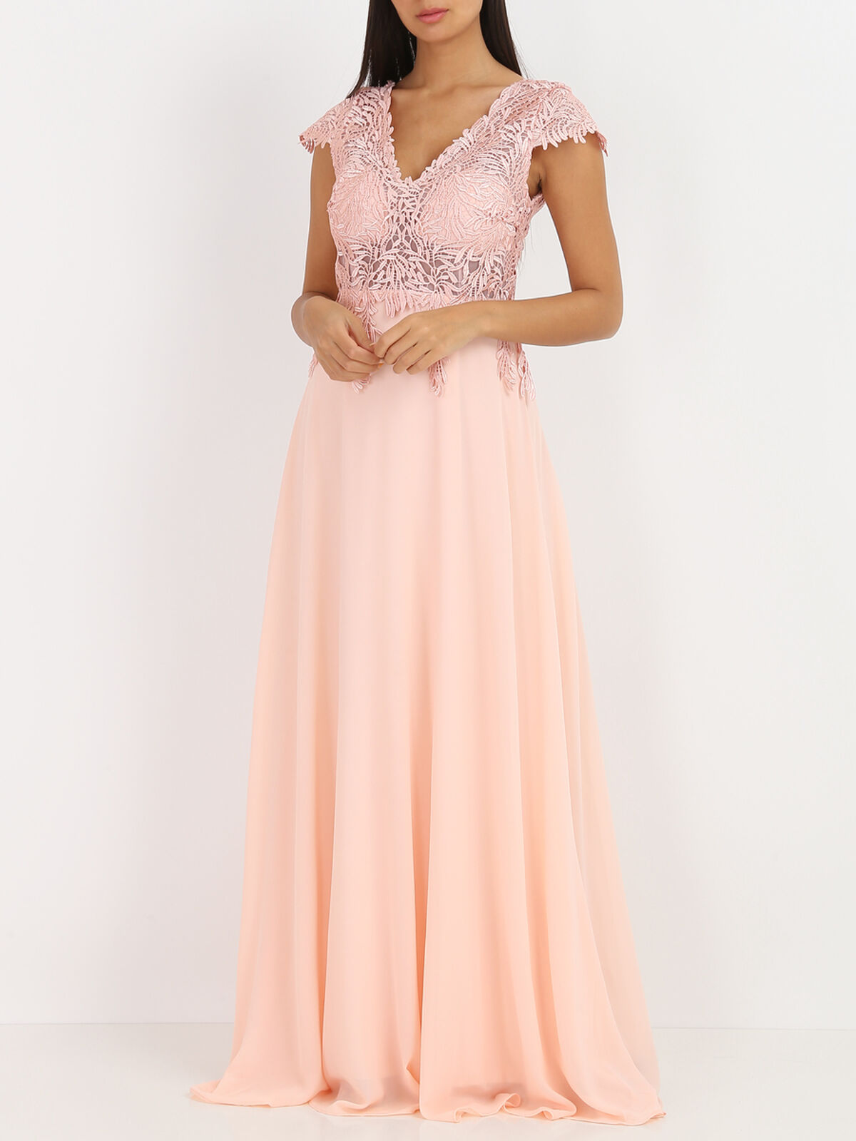 Robe longue dos nu à dentelle- Rose