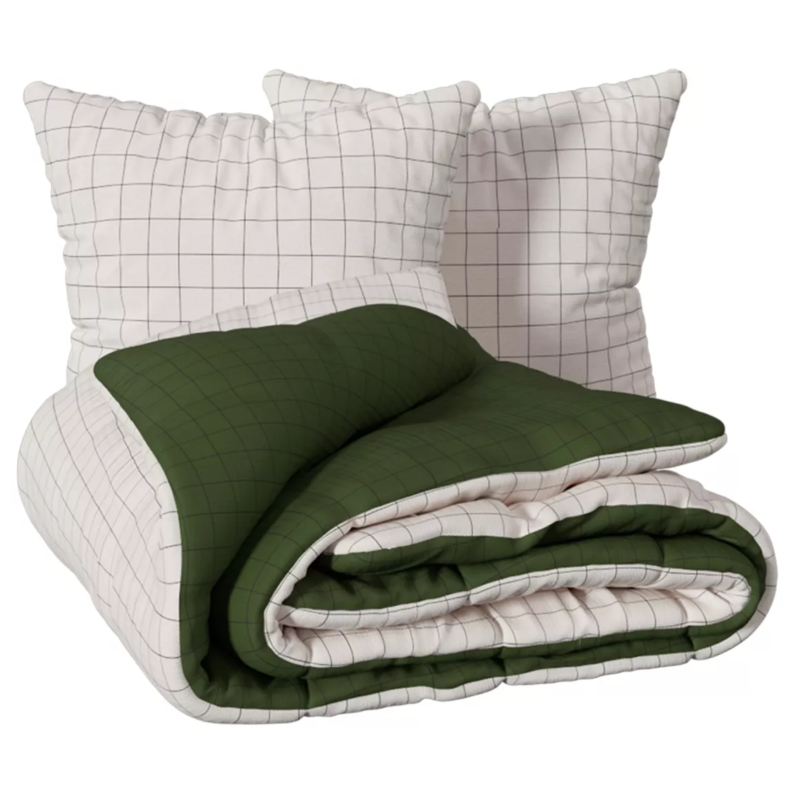 Housse de couette et deux taies coton (240 x 220 cm) Maati Verte