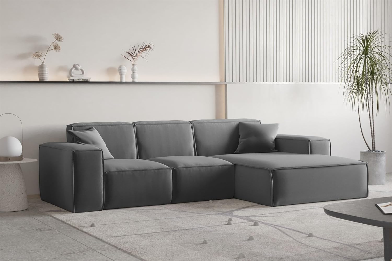 Fun Möbel Ecksofa Designersofa CELES Premium in Stoff Opera Velvet (Dunkelgrau, Ottomane: Rechts)
