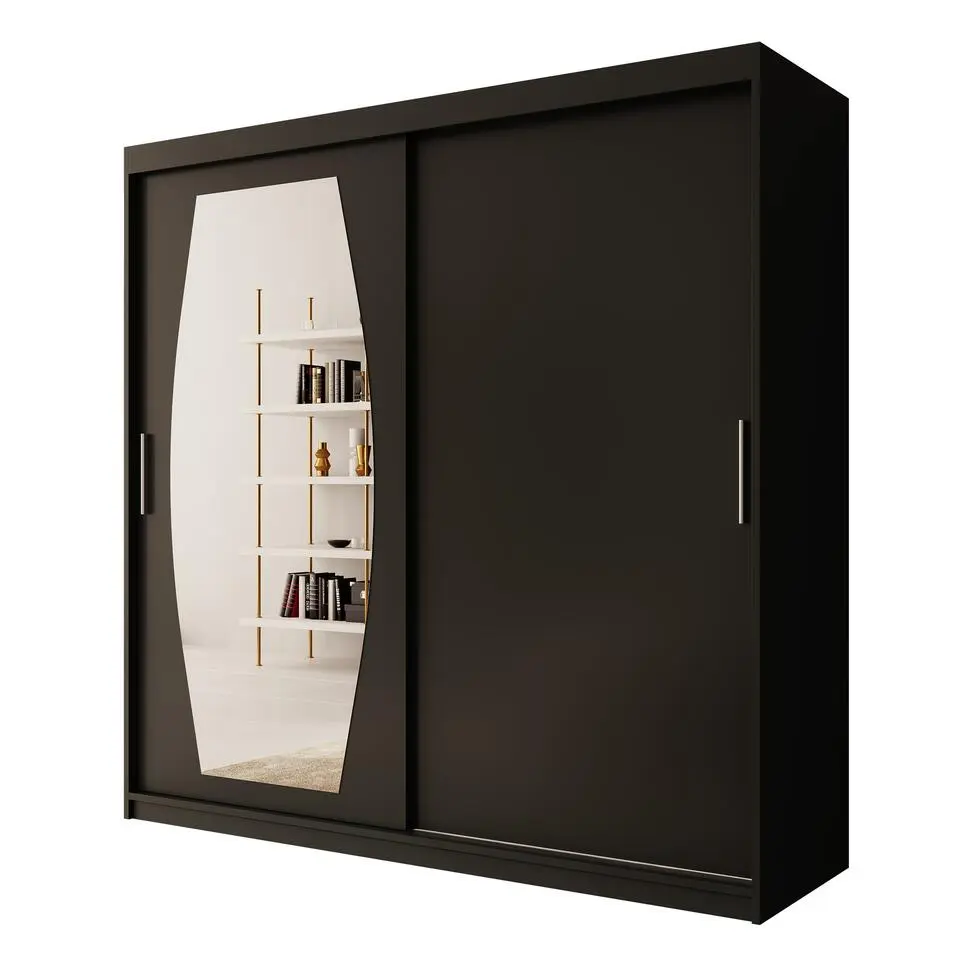 Meubella - Kledingkast Azai - Zwart - 200 cm - Met spiegel