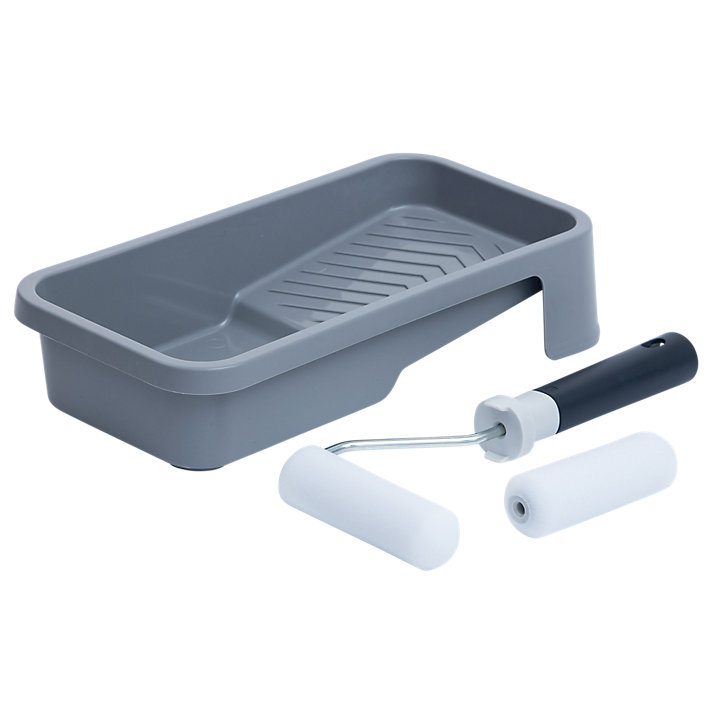 Lot mini rouleau laqueur + 1 manchon laqueur + bac de peinture GoodHome 100mm