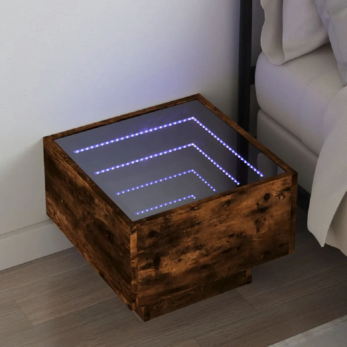 VIDAXL Table de chevet LED Chêne Fumé