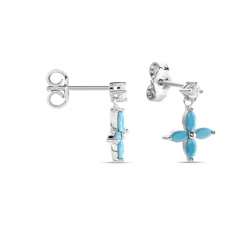 Boucles D'oreilles Puces Bluebirds Argent Blanc Turquoise Oxyde