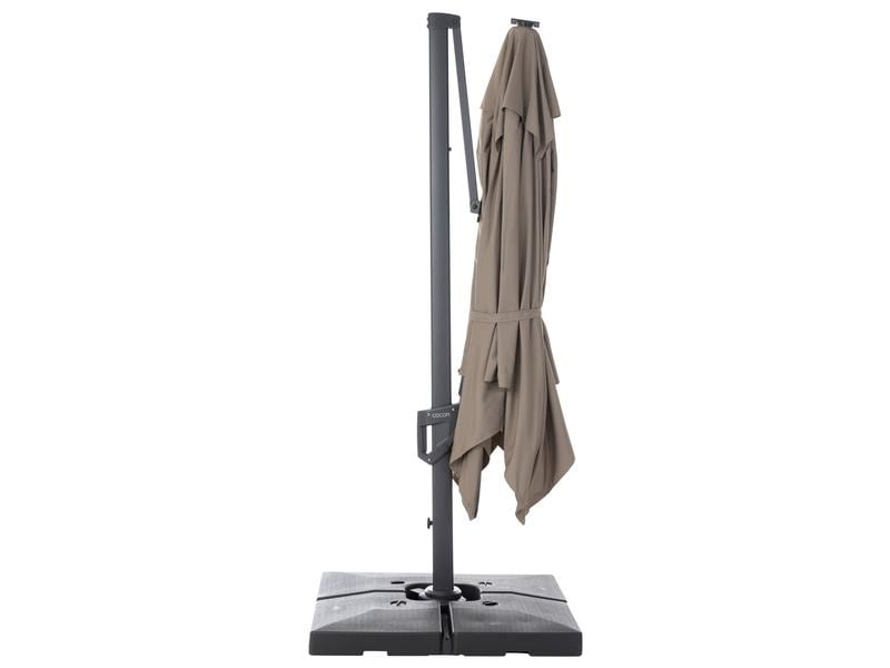 COCON Sonnenschirm mit LED, 300 x 300 cm, hängend, Taupe Eleganter Ampelschirm mit solarbetriebener LED-Beleuchtung