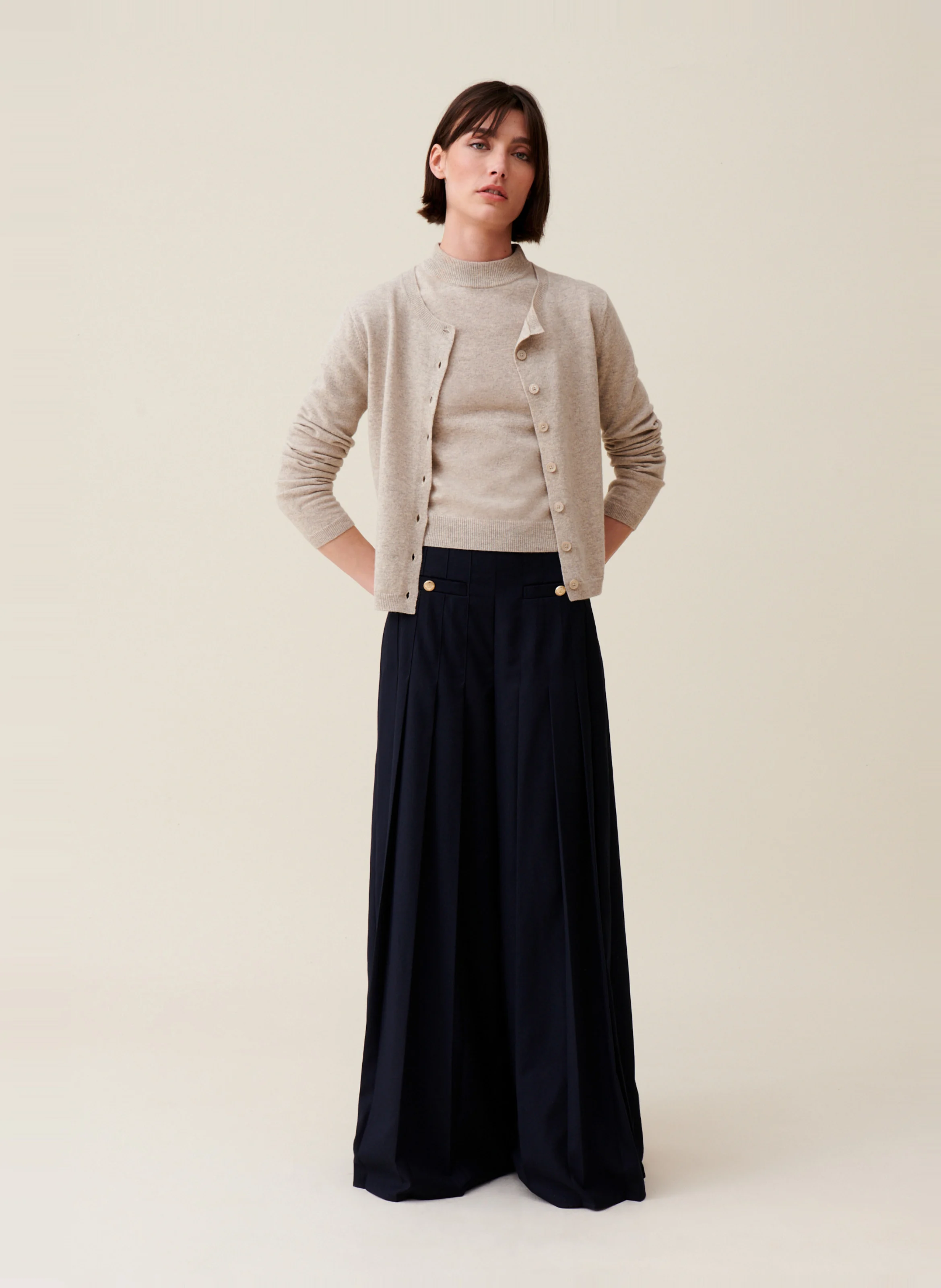 Cardigan en laine brodée | Beige