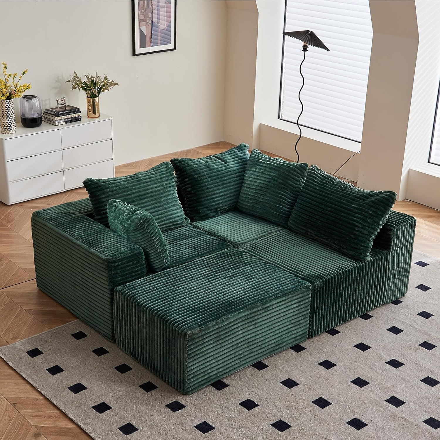 Vamcheer Ecksofa mit Schlaffunktion - Big Sofa Couch 3 Sitzer in L-Form, Modulares Boneless Schlafsofa als Wohnlandschaft, 274 x 102 cm, Grün
