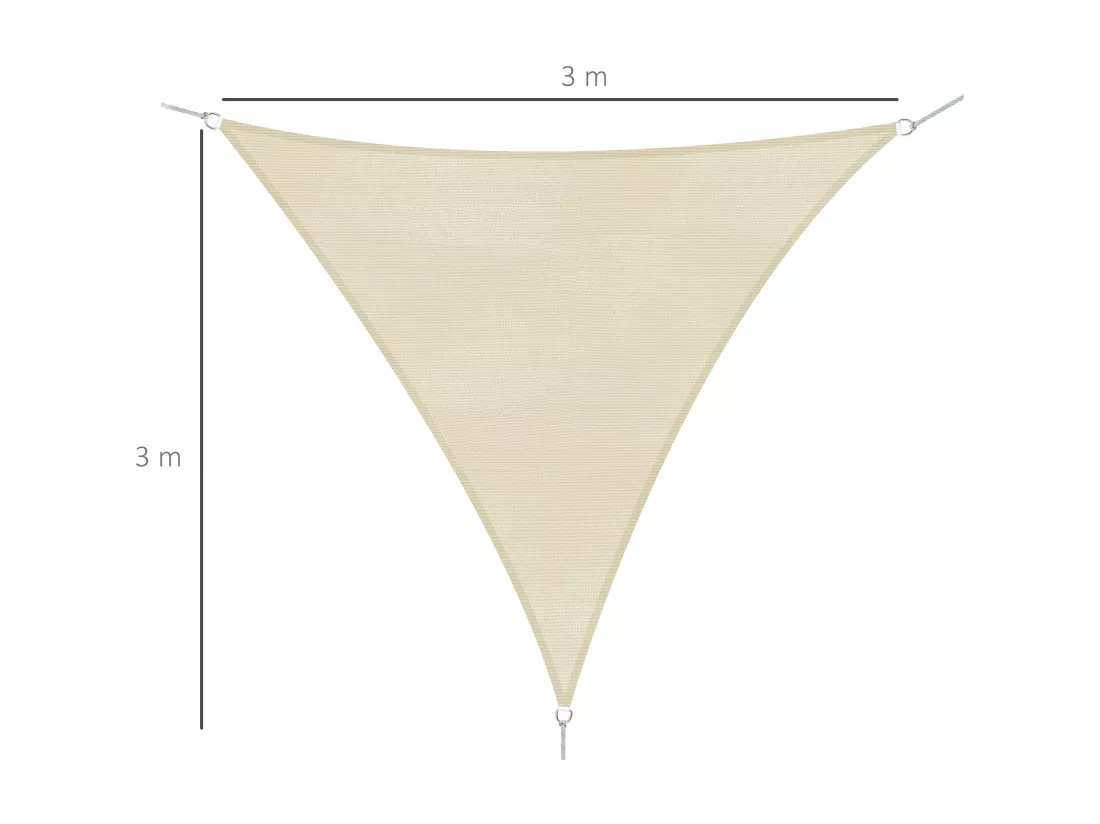 Voile d'ombrage triangulaire grande taille 3 x 3 x 3 m polyéthylène haute densité résistant aux UV coloris crème