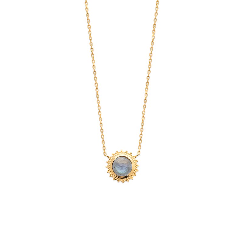 Collier plaqué or ou argent et pierre Labradorite LISA - Bijoux Privés Discovery