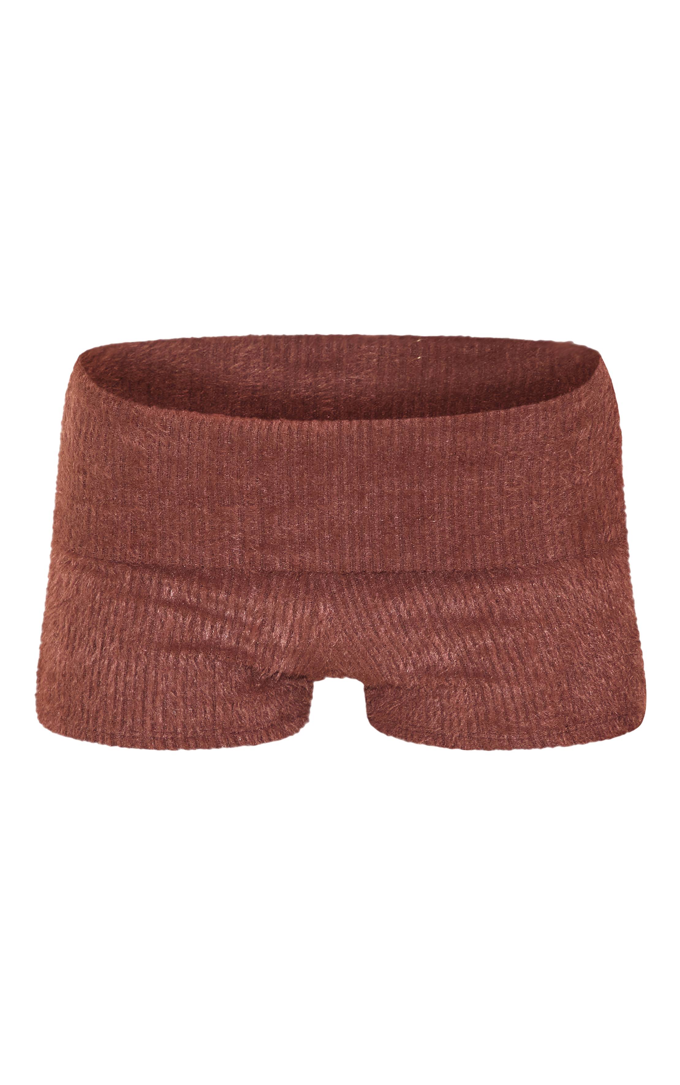 Chocolat Short Taille Haute À Revers En Maille Duveteuse Texturée