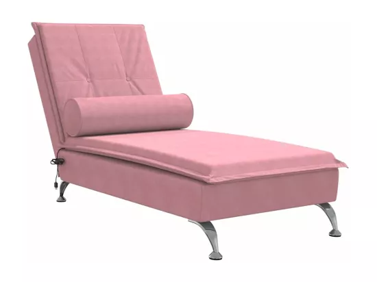 Chaise longue de massage avec traversin rose velours