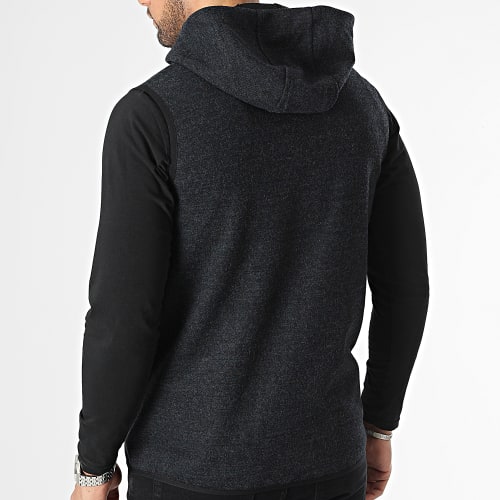 Veste Zippée Capuche Sans Manches Beige Bleu Marine Chiné