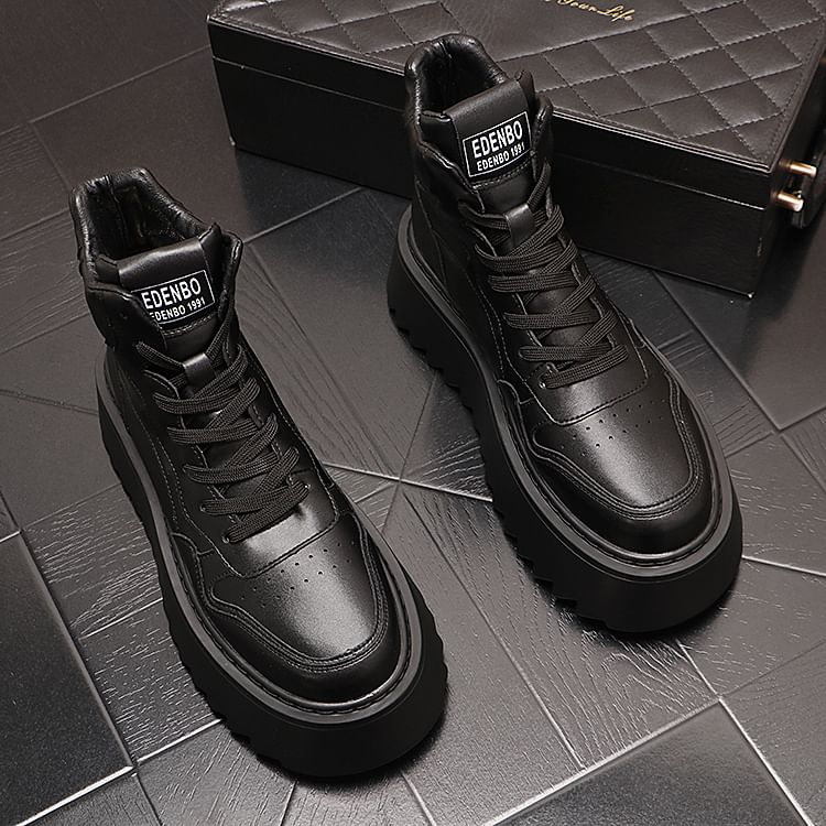Mr Ozera - Platform Plain Lace-Up High Top Sneakers
