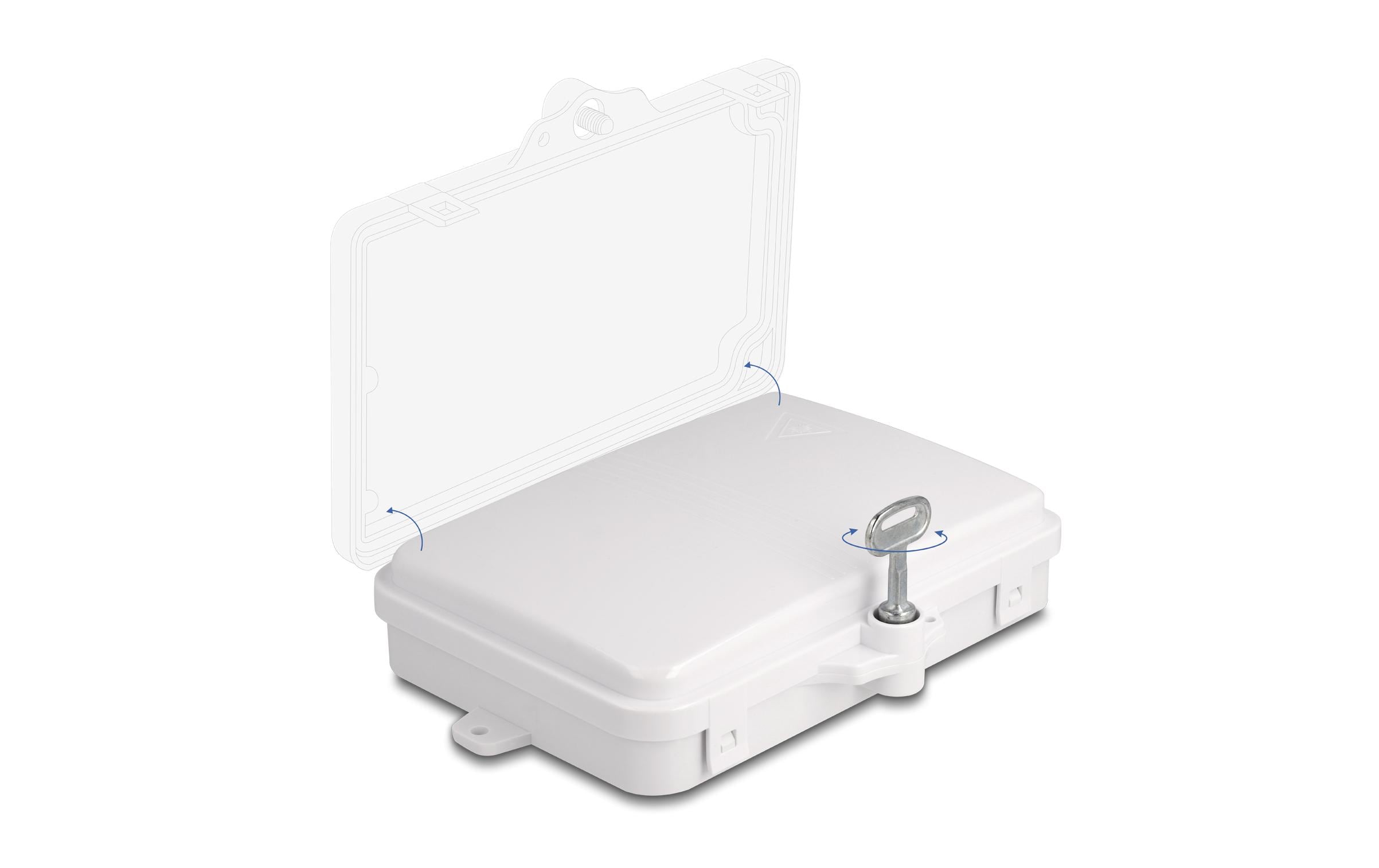 LWL Verteilerbox IP65, 6 Port, WeissDelock LWL Verteilerbox für Innen- und Aussenbereich IP65 wasserfest abschliessbar 6 Port weiss