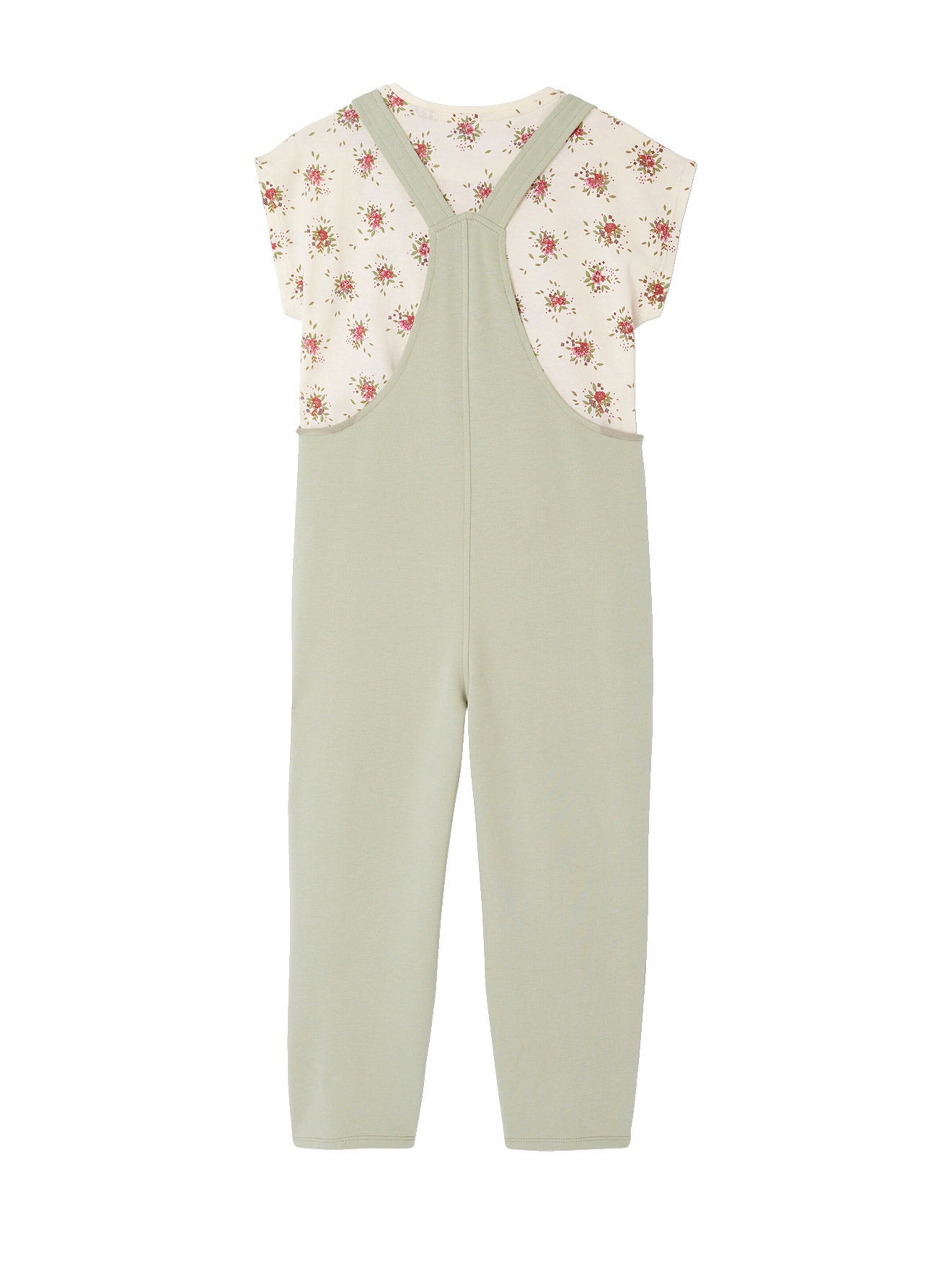 Vertbaudet Mädchen-Set: T-Shirt & Latzhose mit Recycling-Polyester salbeigrün
