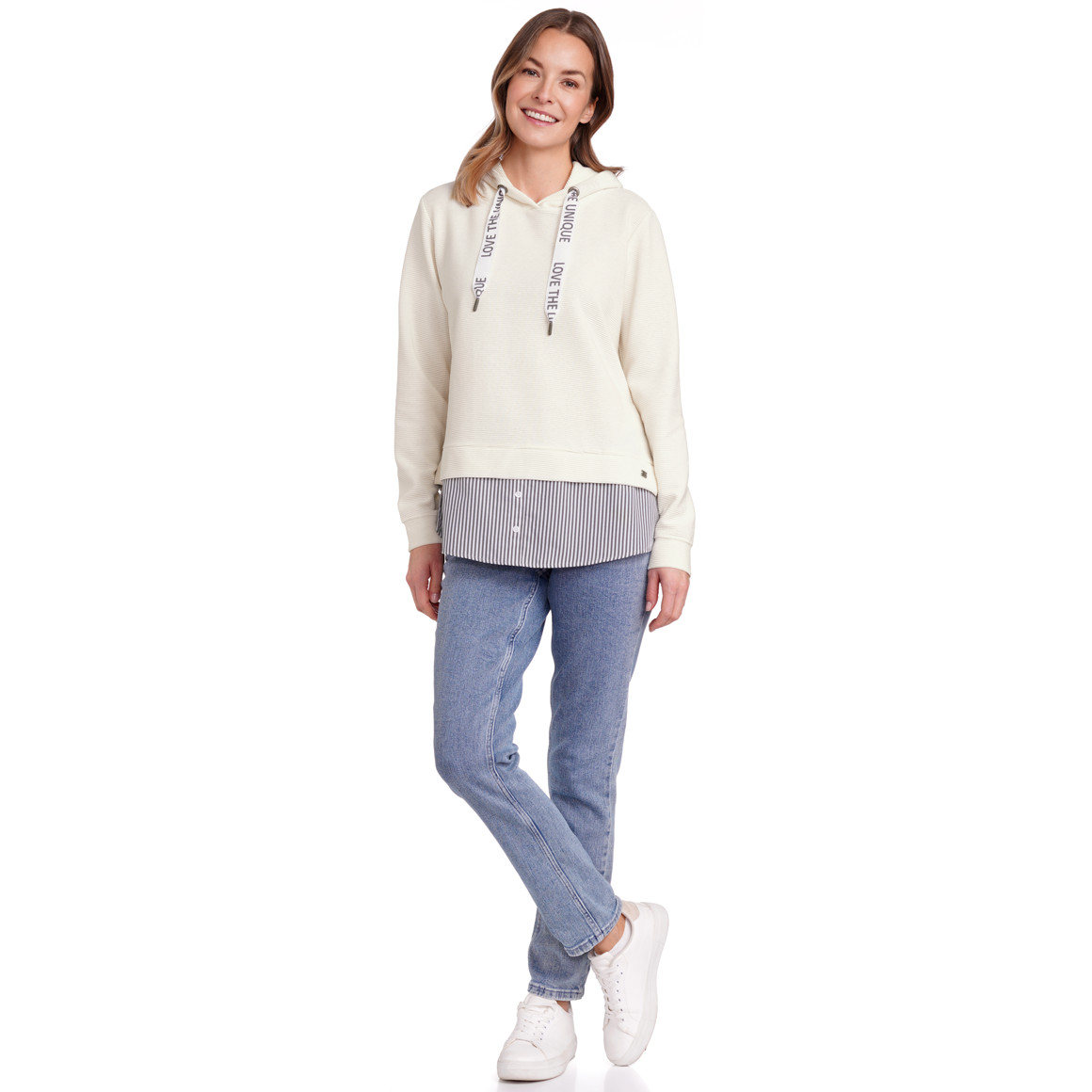 Gina Benotti Damen Sweatshirt im Lagen-Look weiss