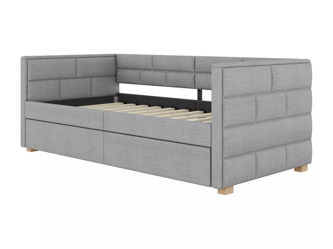 Lit banqueet avec lit gigogne 90x190/200cm - en tissu lin - Gris