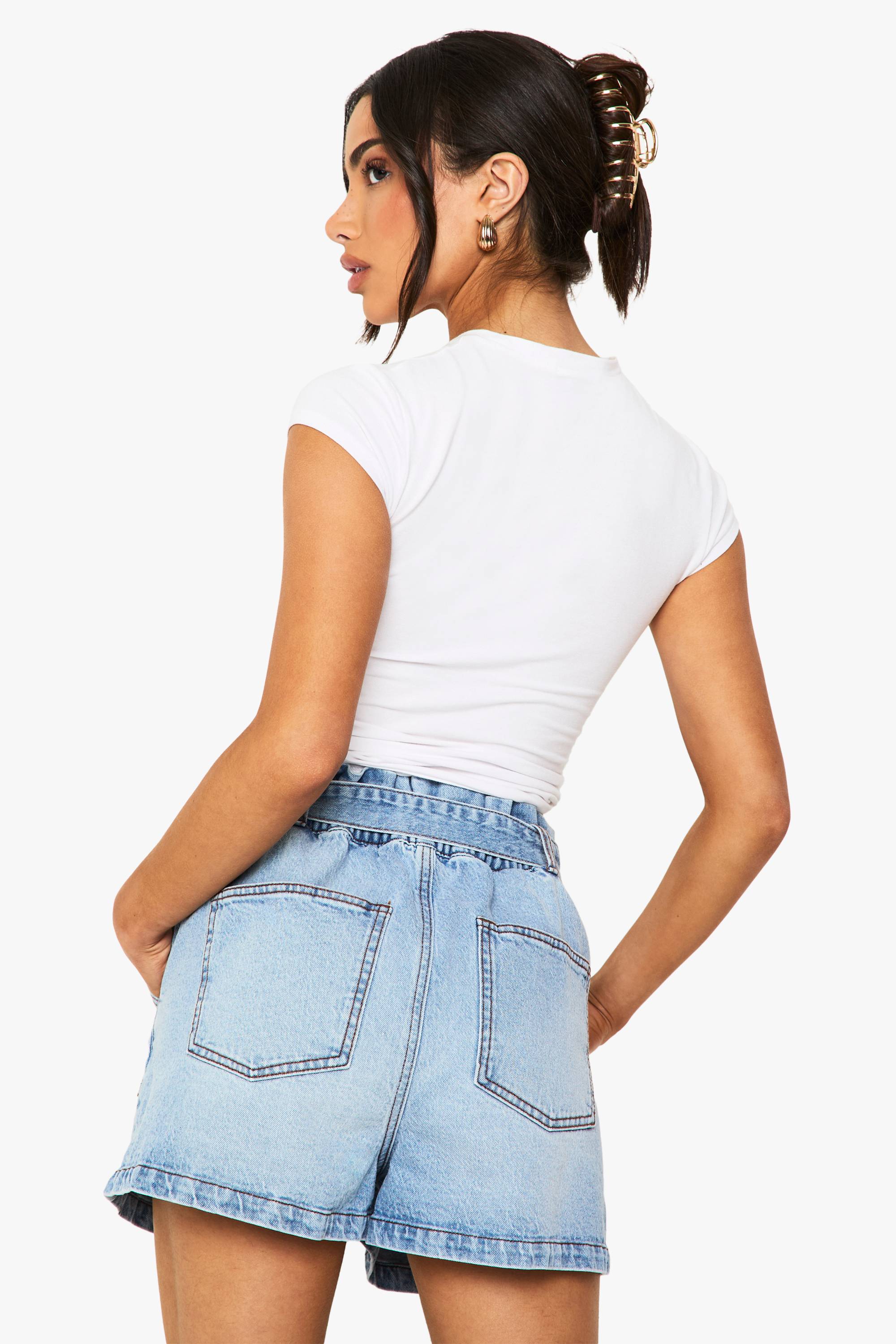 boohoo Short En Denim Taille Paperbag