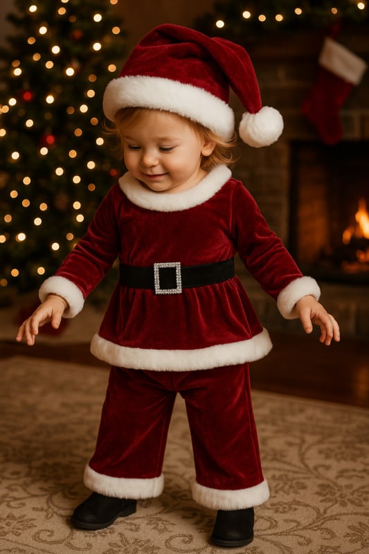 Here comes Santa Claus velvet set - Bordeaux