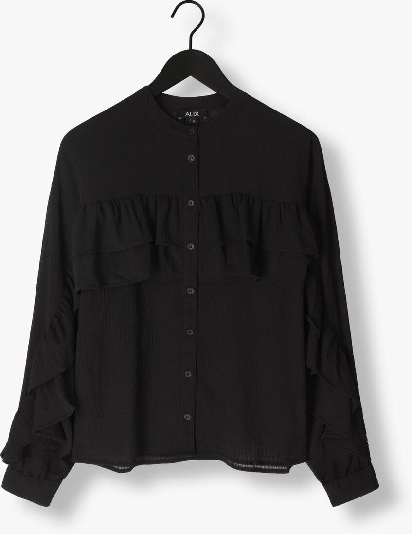 ALIX THE LABEL zwarte alix the label blouse ladies woven structured chiffon ruffle blouse