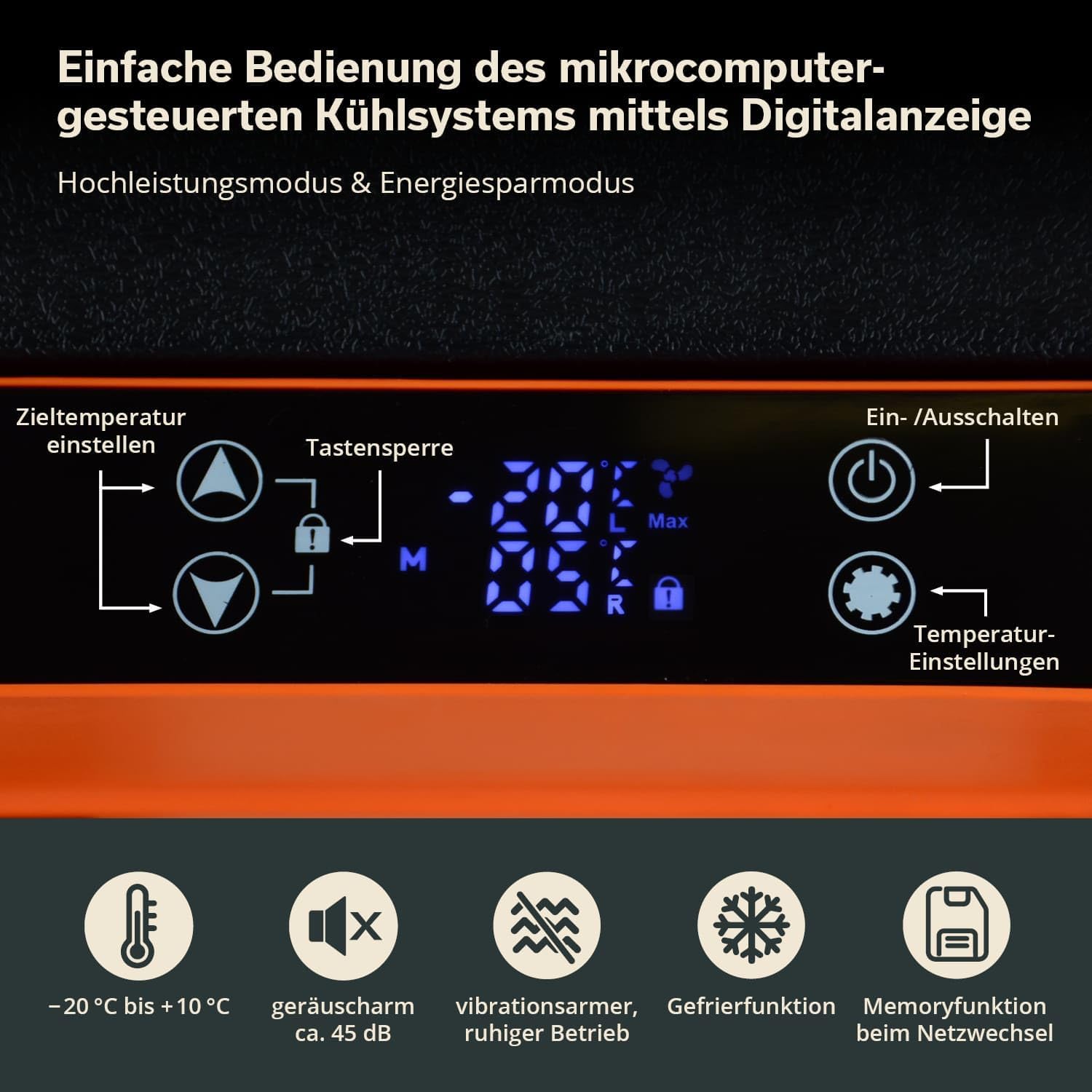 Skandika Auto-Gefrierbox 35 bis 55 L +10 ° bis -20 °C | Kompressor Kühlbox mit Trennwand, leise, Eco-Mode, mit 12 V Stecker oder Netzteil für Steckdose | Camping Kühlschrank für Auto, LKW, Bus, Camper