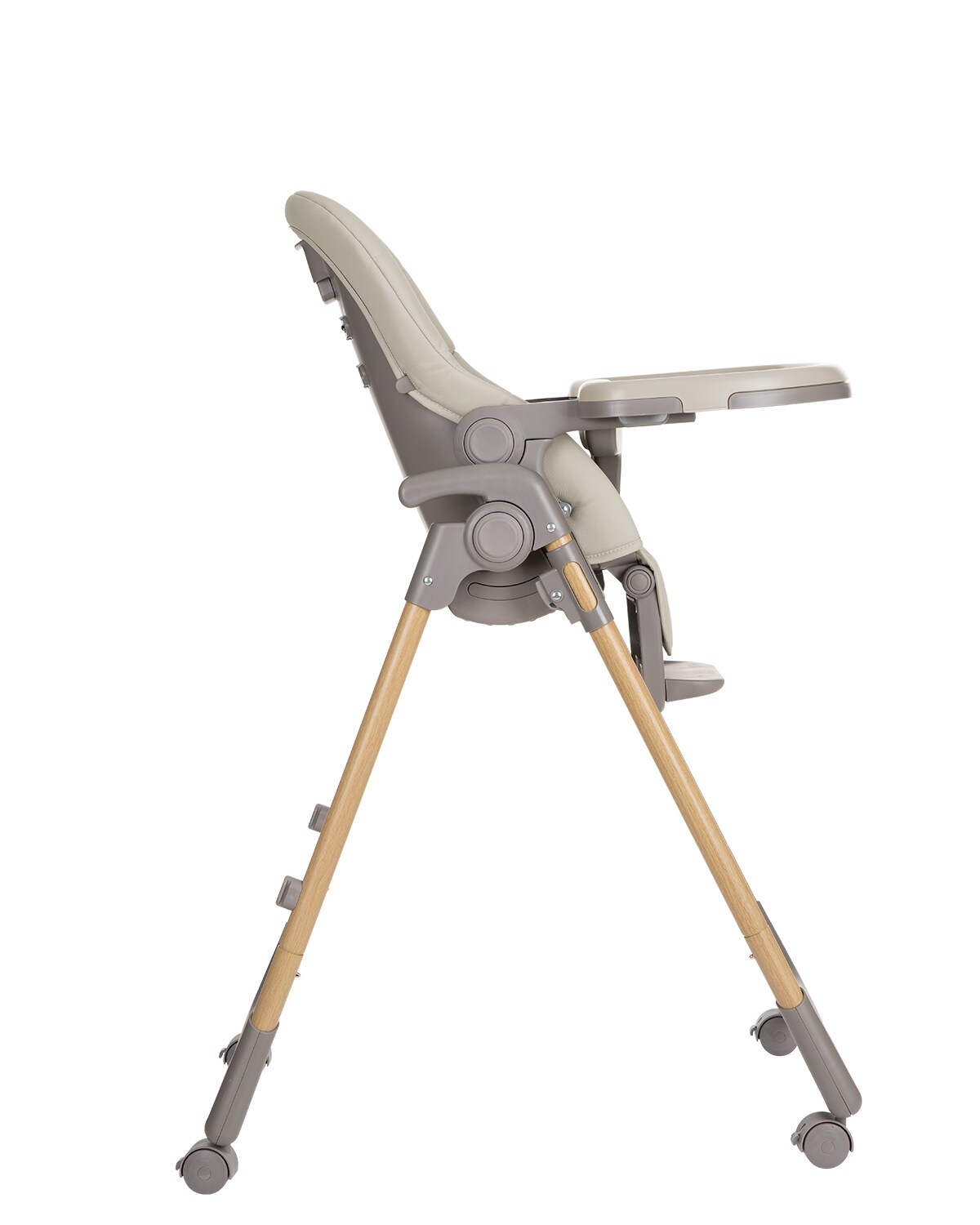Kikkaboo Kinderhochstuhl Olive Räder mit Bremse klappbar höhenverstellbar Gurt beige