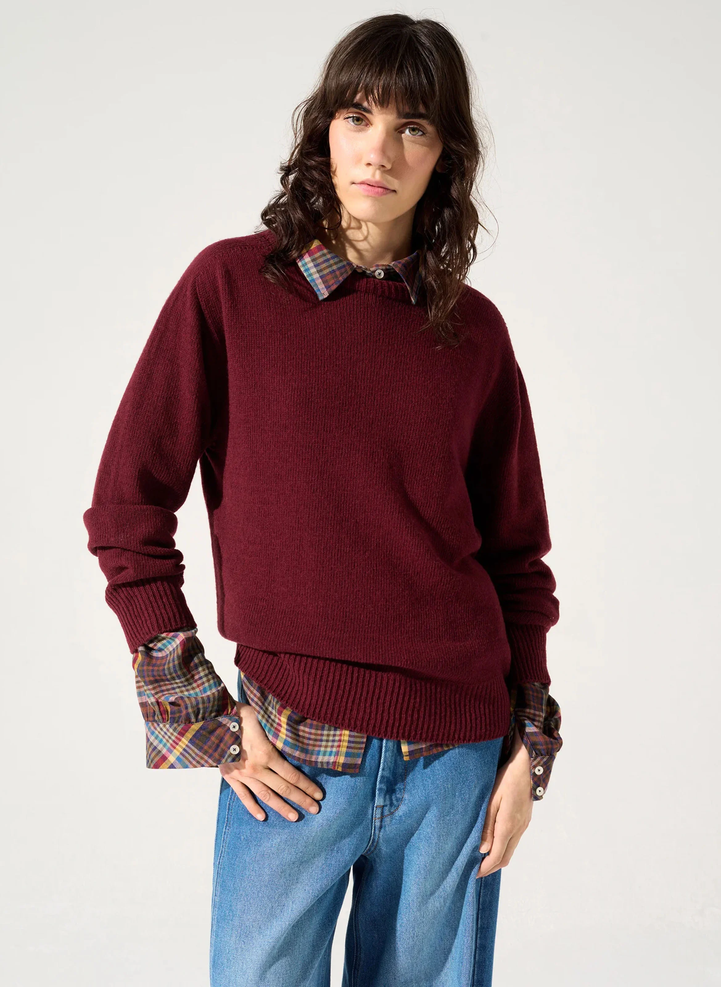PERHAN - Pull droit col rond en laine mélangée | Rouge