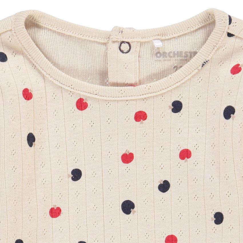 T-shirt manches longues en maille pointelle coton pour bébé fille - Ecru