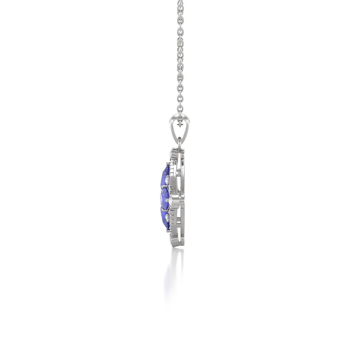 Collier Pendentif Or Blanc 585 Tanzanite et Diamants - Bijou Précieux | Aden