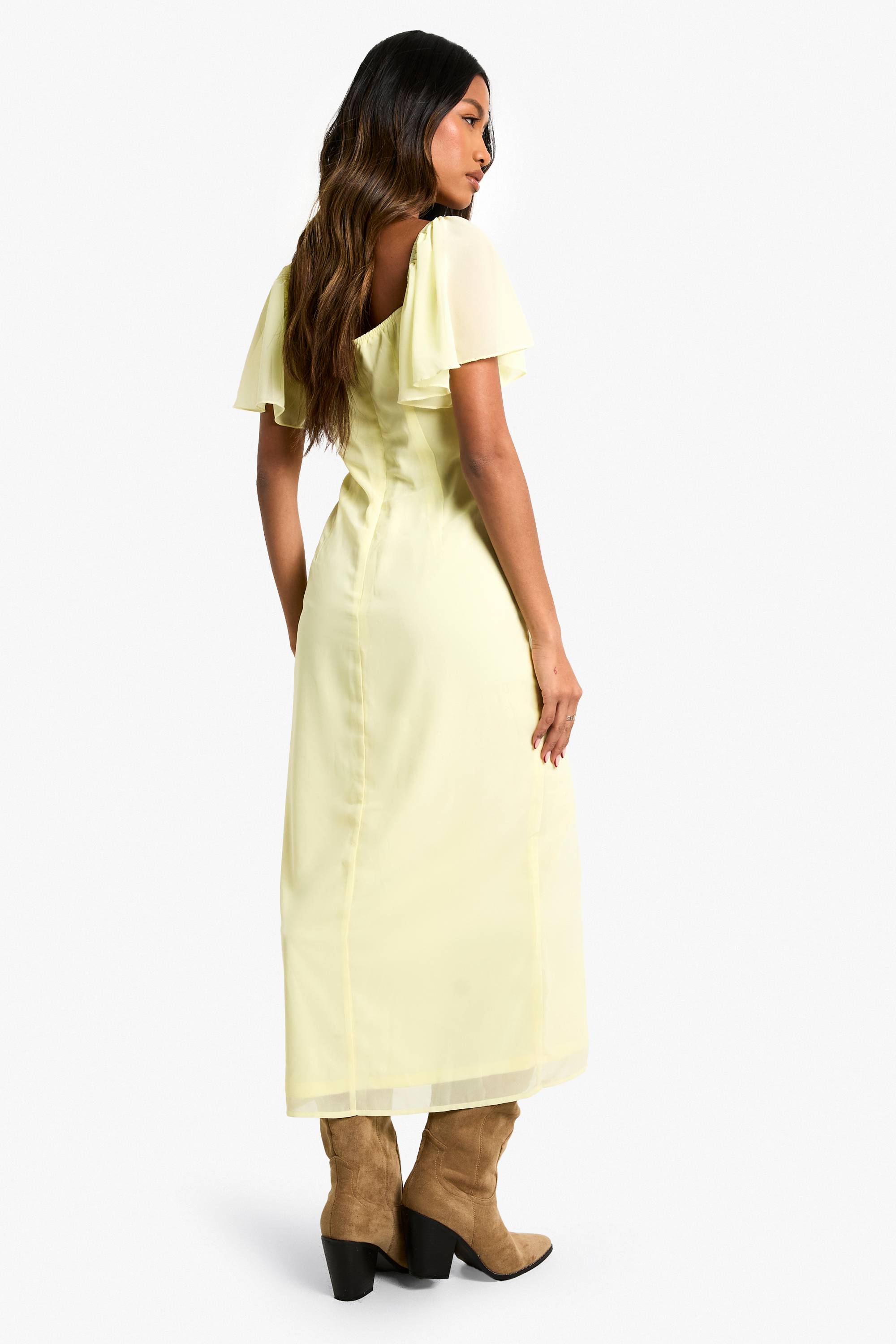 boohoo Robe midaxi en chiffon à manches d’ange