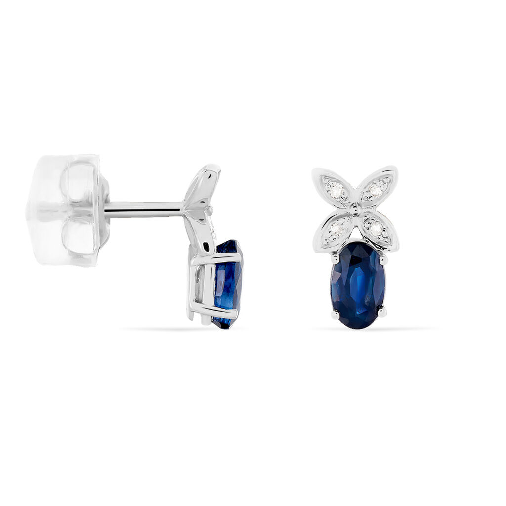 Boucles D'oreilles Puces Andrey Or Blanc Saphir Et Diamant